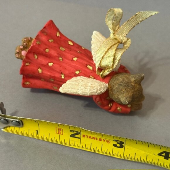 Vintage Cat Kitten Christmas Ornament Figurine Anthropomorphic Angel Signed Red - Picture 2 of 4